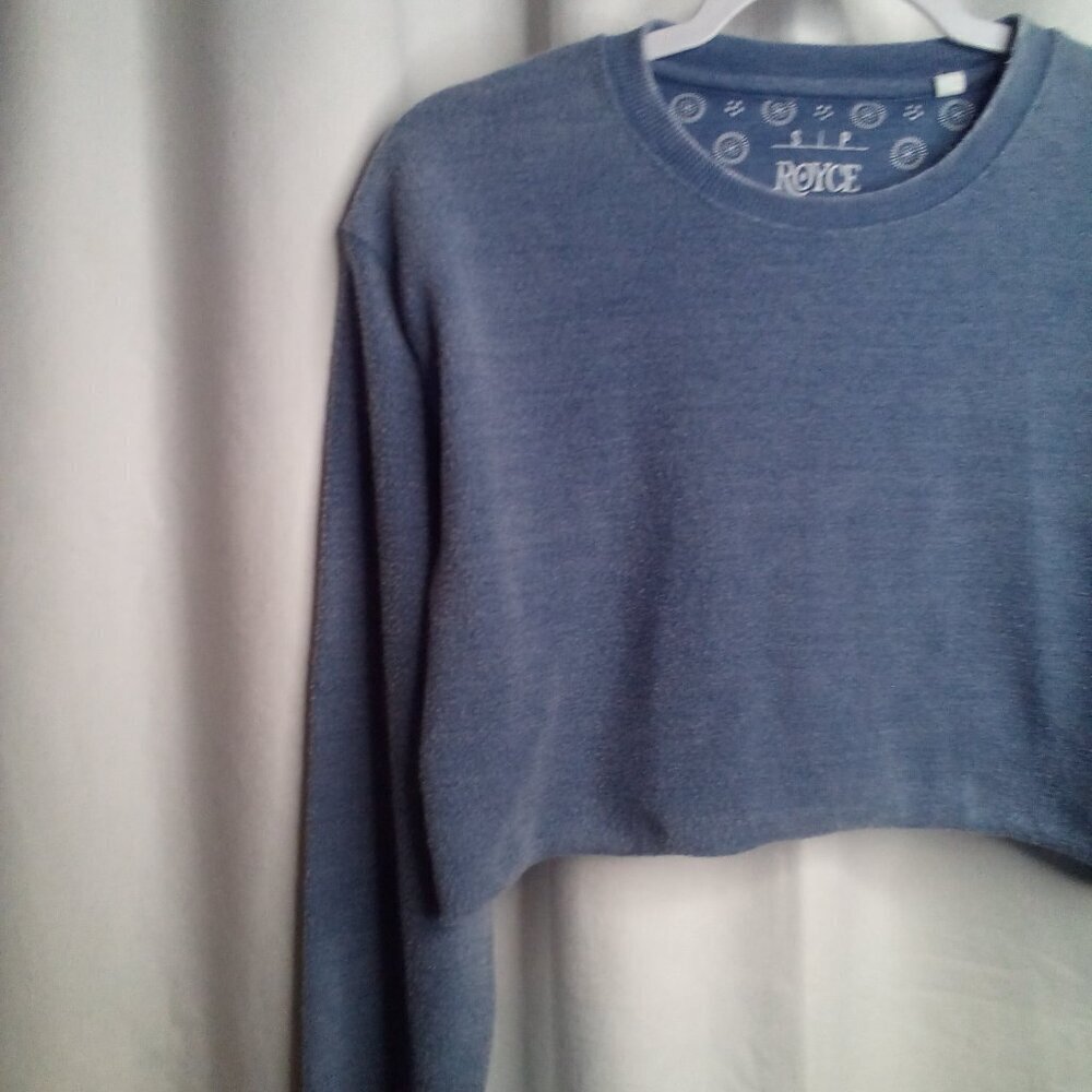 Royce Cropped Sweatshirt S Women Long Sleeve Thumb Holes Blue - Picture 11 of 15